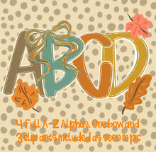 Load image into Gallery viewer, Autumn Solid Alpha Pumpkin Bow Alpha Customized(Does not include numbers) DROPDOWN DTF TRANSFER
