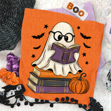 Load image into Gallery viewer, Ghost Reading On Book Stack Faux Gold Glitter TRANSFER UAC AUG 26
