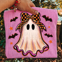 Load image into Gallery viewer, Sketch Ghost Orange Checkered Bow Polka Dot Bats Distressed TRANSFER UAC JULY 26
