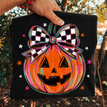 Load image into Gallery viewer, Rainbow Sketch Pumpkin Checkered Bow TRANSFER UAC JULY 26
