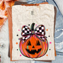 Load image into Gallery viewer, Rainbow Sketch Pumpkin Checkered Bow TRANSFER UAC JULY 26

