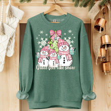 Load image into Gallery viewer, Grace Fell Like Snow Three Snowmen With Mugs TRANSFER SDD OCT
