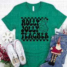 Load image into Gallery viewer, Holly Jolly Teacher Checkered Black Or White TRANSFER SBB
