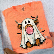 Load image into Gallery viewer, Bubblegum Ghost Highland Cow Paint Splatter TRANSFER UAC AUG 26
