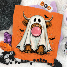 Load image into Gallery viewer, Bubblegum Ghost Highland Cow Paint Splatter TRANSFER UAC AUG 26

