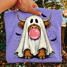 Load image into Gallery viewer, Bubblegum Ghost Highland Cow Paint Splatter TRANSFER UAC AUG 26
