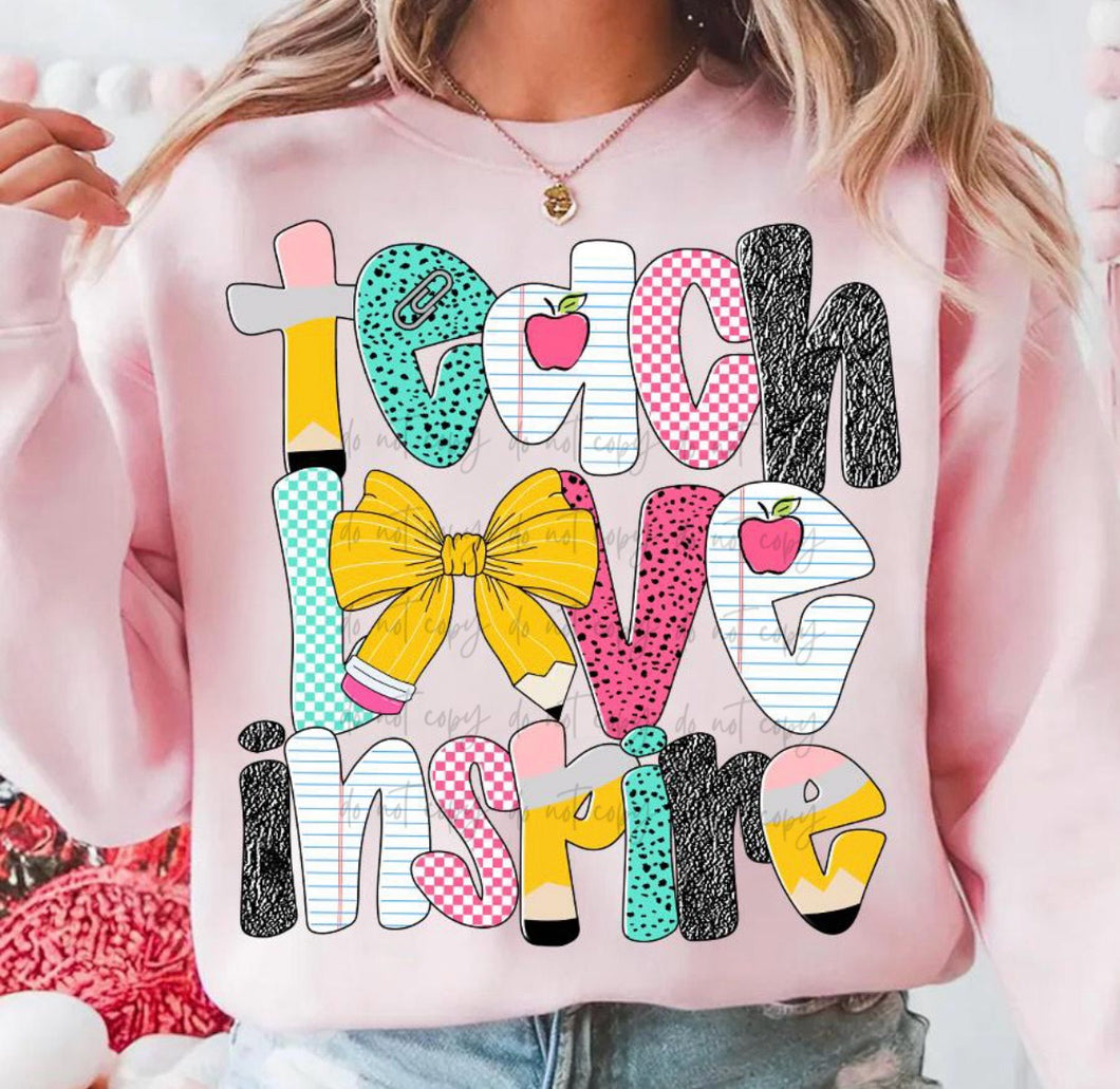 Teach Love Inspire Pencil Bow TRANSFER