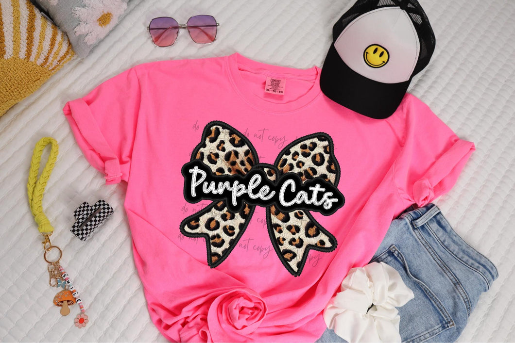 Purple Cats Leopard Bow Mascot TRANSFER