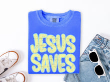 Load image into Gallery viewer, Jesus Saves Yellow Blue Distressed TRANSFER TCC JULY 26
