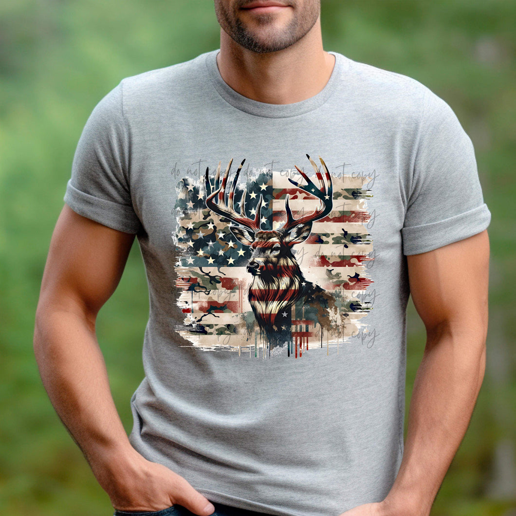 Camo American Flag Deer TRANSFER