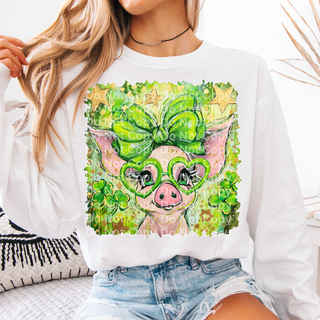 Green Heart Glasses Pig Green Bow TRANSFER ISP DEC 25