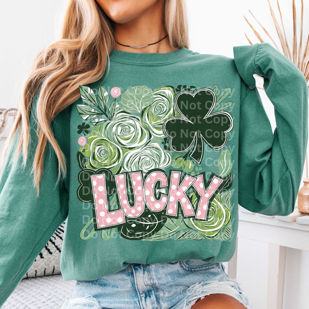 Lucky Pink Polka Dot Collage TRANSFER ISP DEC 25