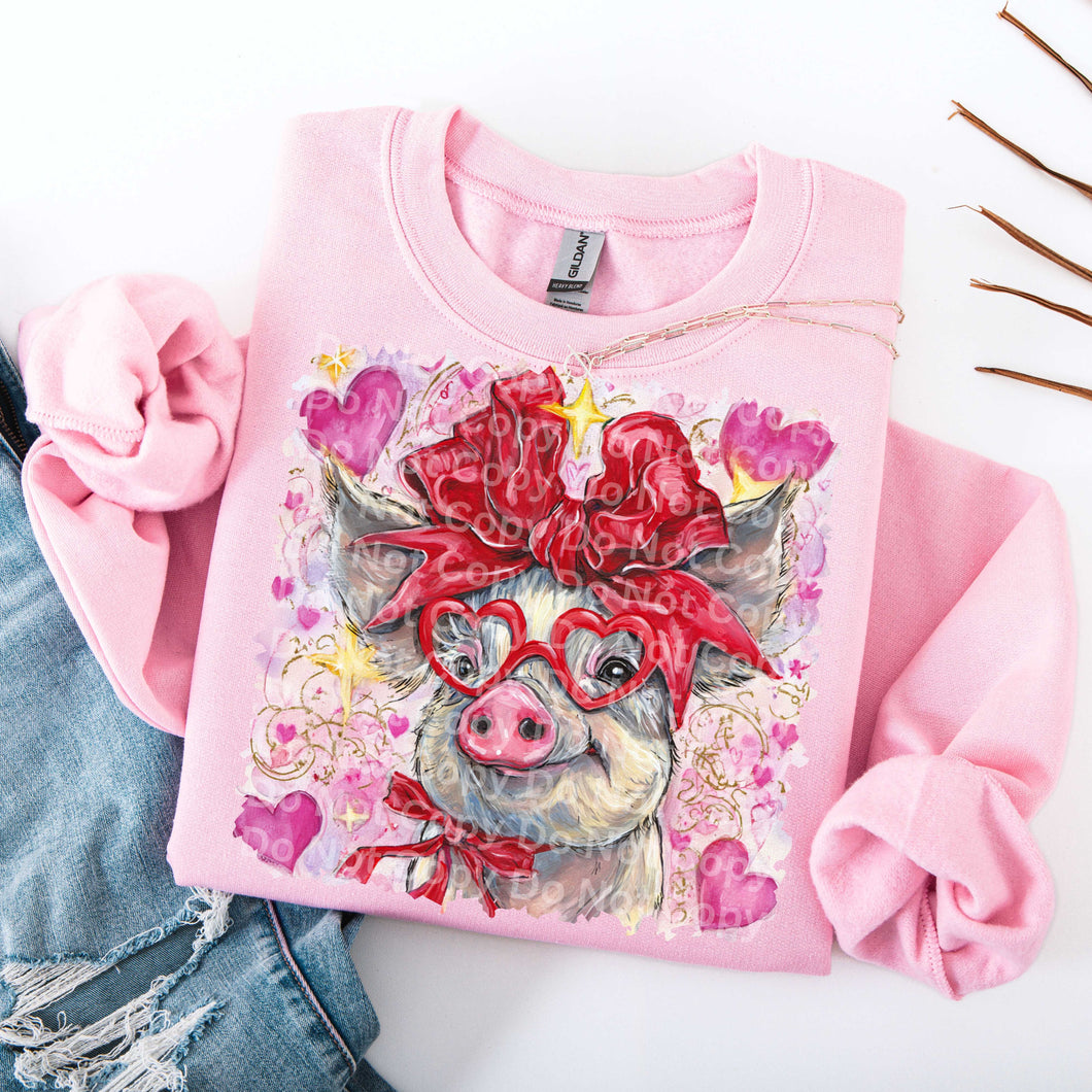 Red Heart Glasses Pig Red Bow TRANSFER ISP DEC 25