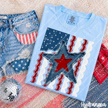 Load image into Gallery viewer, Faux Denim Star Lace Flag DTF TRANSFER TUESDAY CARTER JUNE 26
