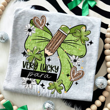 Load image into Gallery viewer, Very Lucky Para or Teacher Shamrock Bow TRANSFER CSC JAN 26
