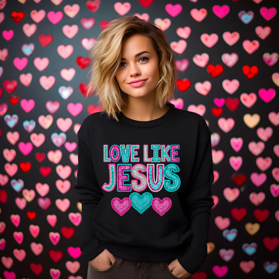 Love Like Jesus Pink Teal Faux Sequin TRANSFER
