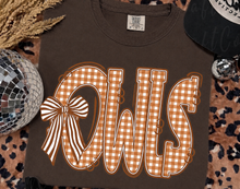 Load image into Gallery viewer, Owls Orange Plaid Doodle Bow TRANSFER ET AUG 26
