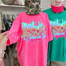 Load image into Gallery viewer, She Loves Jesus And America Too Pink Blue Gold USA TRANSFER KAYNDI MAR 26
