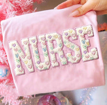Load image into Gallery viewer, Nurse Pastel Hearts Faux Chenille TRANSFER ET JAN 26
