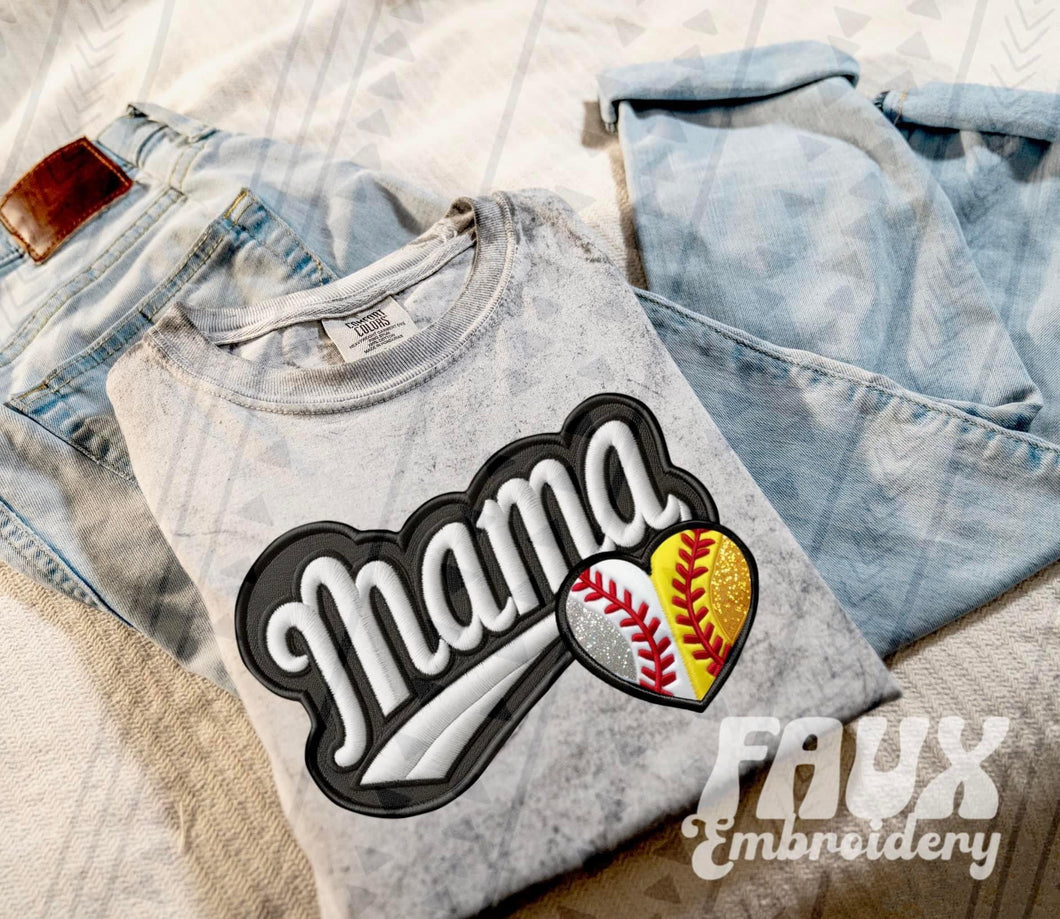 Baseball Softball Mama Faux Embroidery TRANSFER