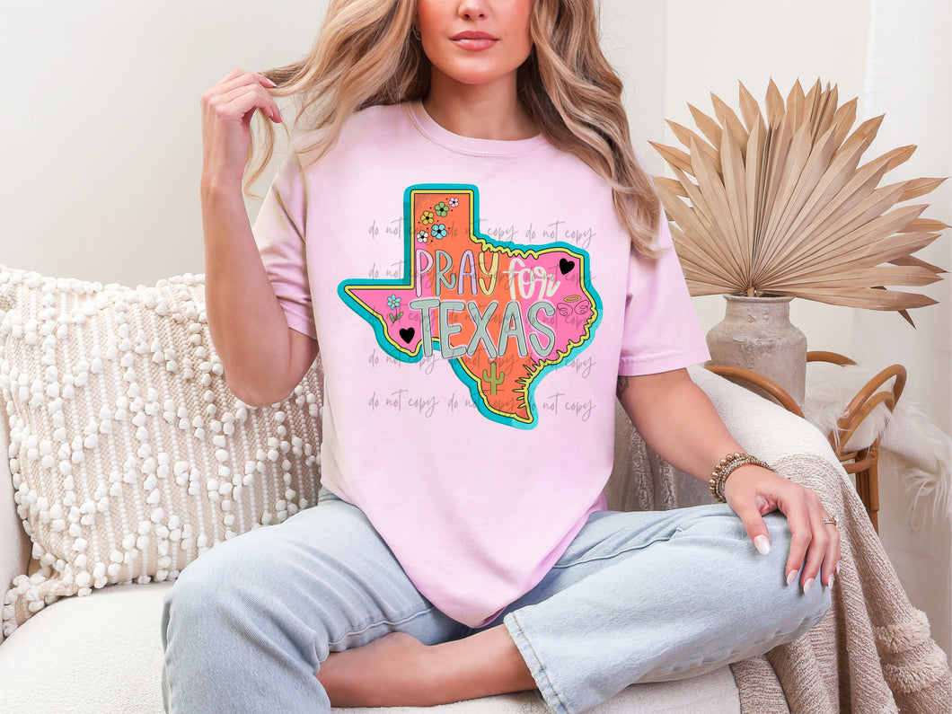 Pray For Texas Pink Orange TRANSFER SAV