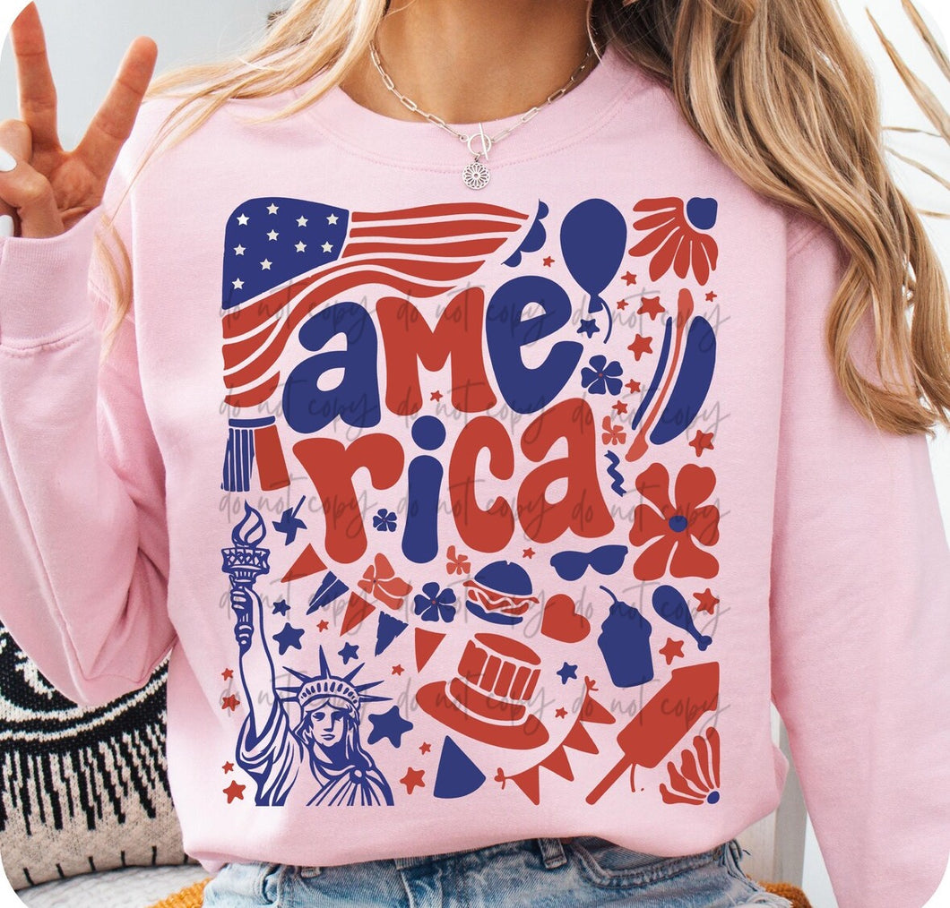 America Groovy Collage TRANSFER