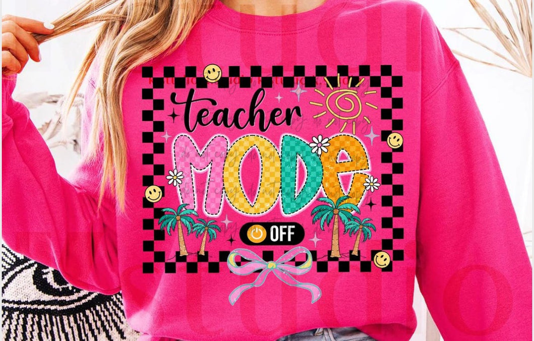 Teacher Mode Off Checkered Bow TRANSFER