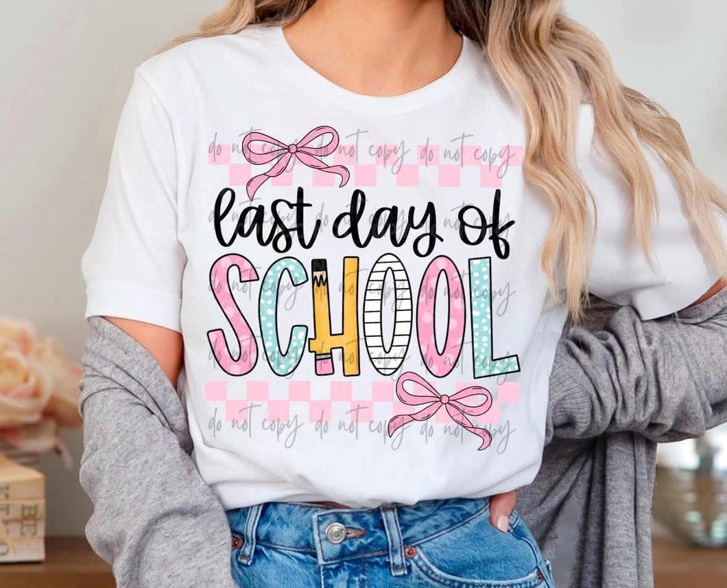 Last Day Of School Pink Checker Bows TRANSFER