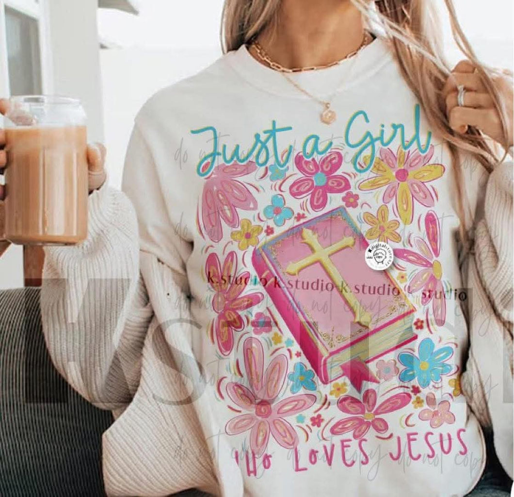 Just A Girl Who Loves Jesus Pink Bible TRANSFER