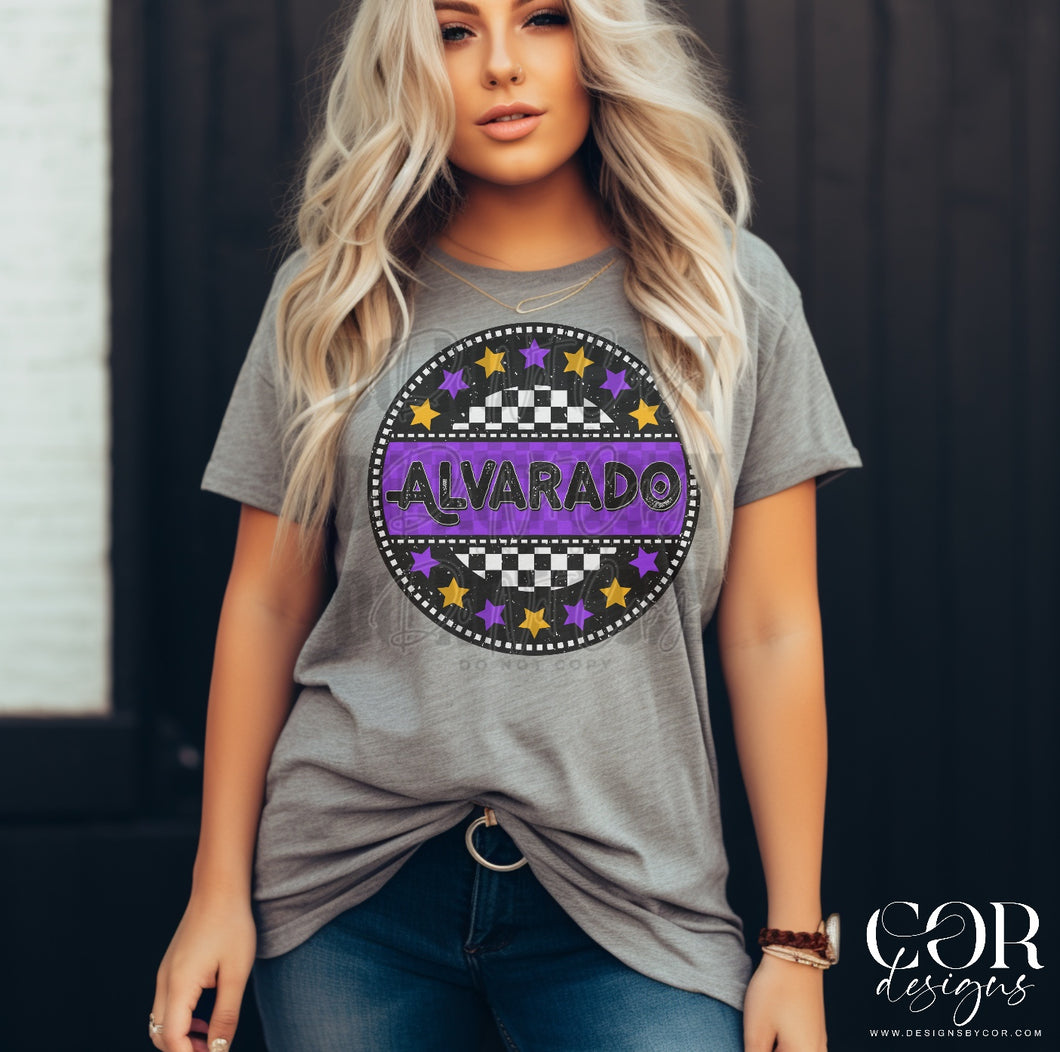 Alvarado Purple Star Checkered Circle TRANSFER COR