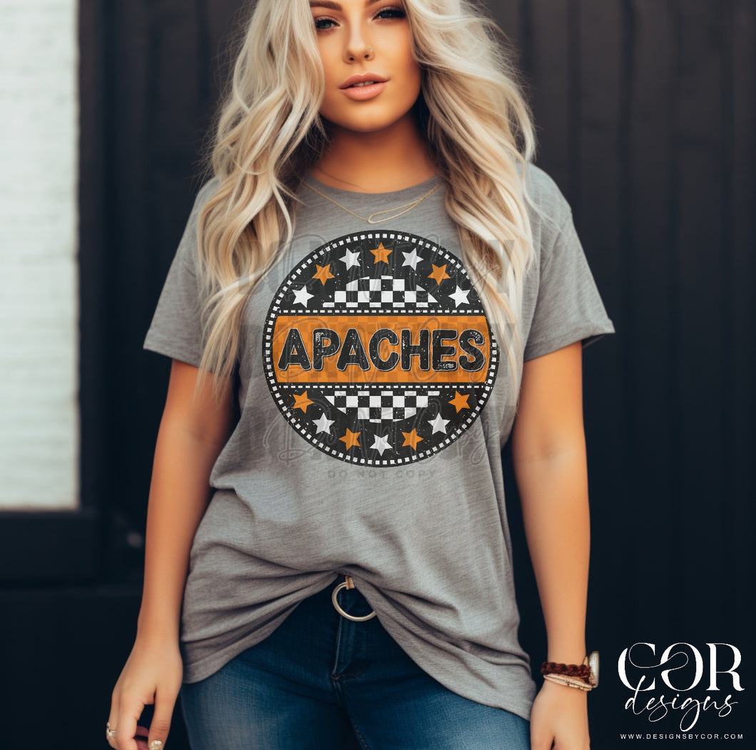 Apaches Orange Star Checkered Circle TRANSFER COR