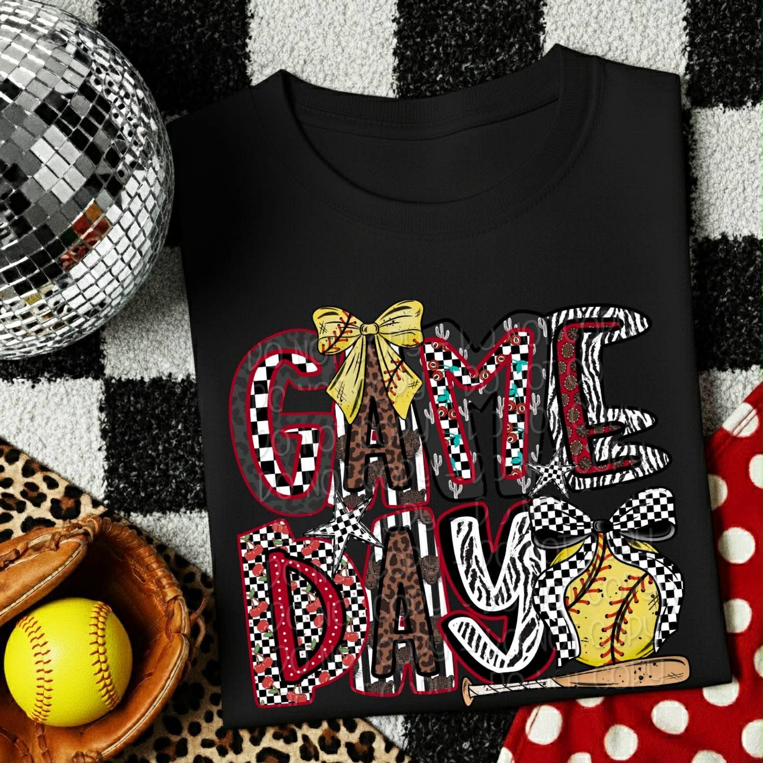 Game Day Softball Leopard Checker Bow TRANSFER DWS JAN 26 – Sassy ...