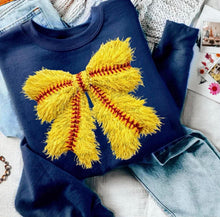 Load image into Gallery viewer, Faux Yarn Baseball or Softball Bow DROPDOWN TRANSFER ET FEB 26

