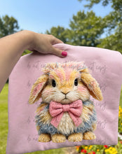 Load image into Gallery viewer, Faux Yarn Bunny Pink Bow Tie TRANSFER ET FEB 26
