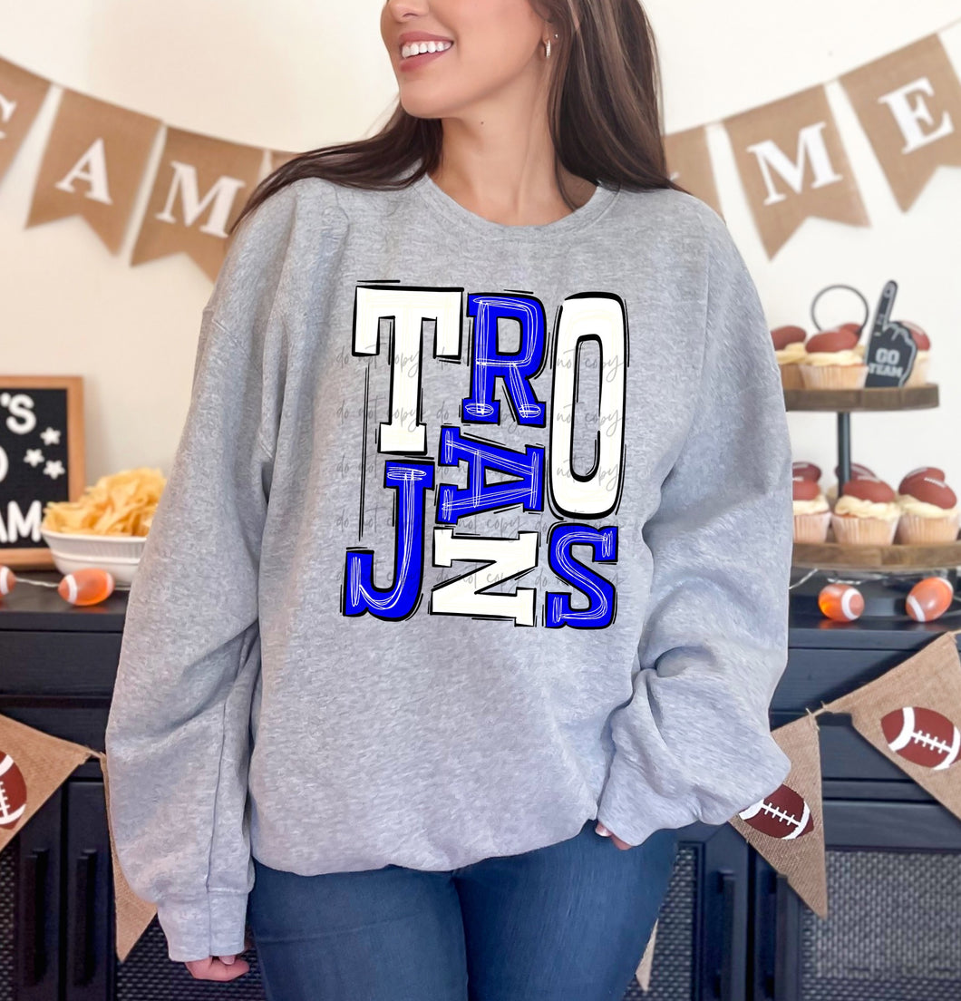 Trojans White Blue Sporty Mascot TRANSFER