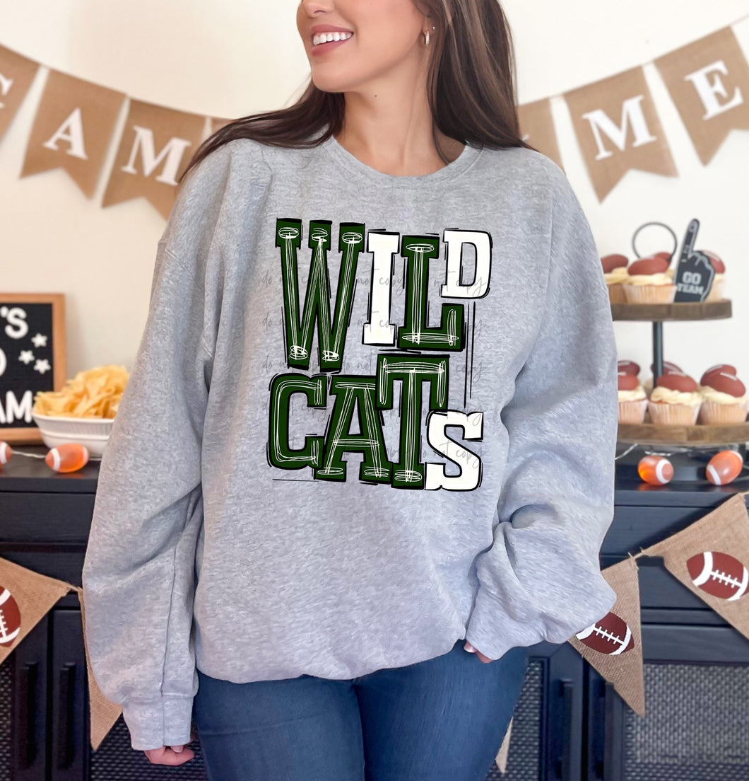 Wildcats Green White Sporty Mascot TRANSFER