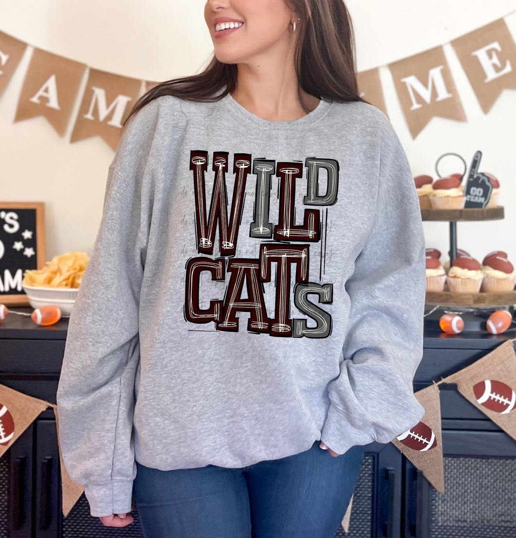 Wildcats Maroon Grey Sporty Mascot TRANSFER