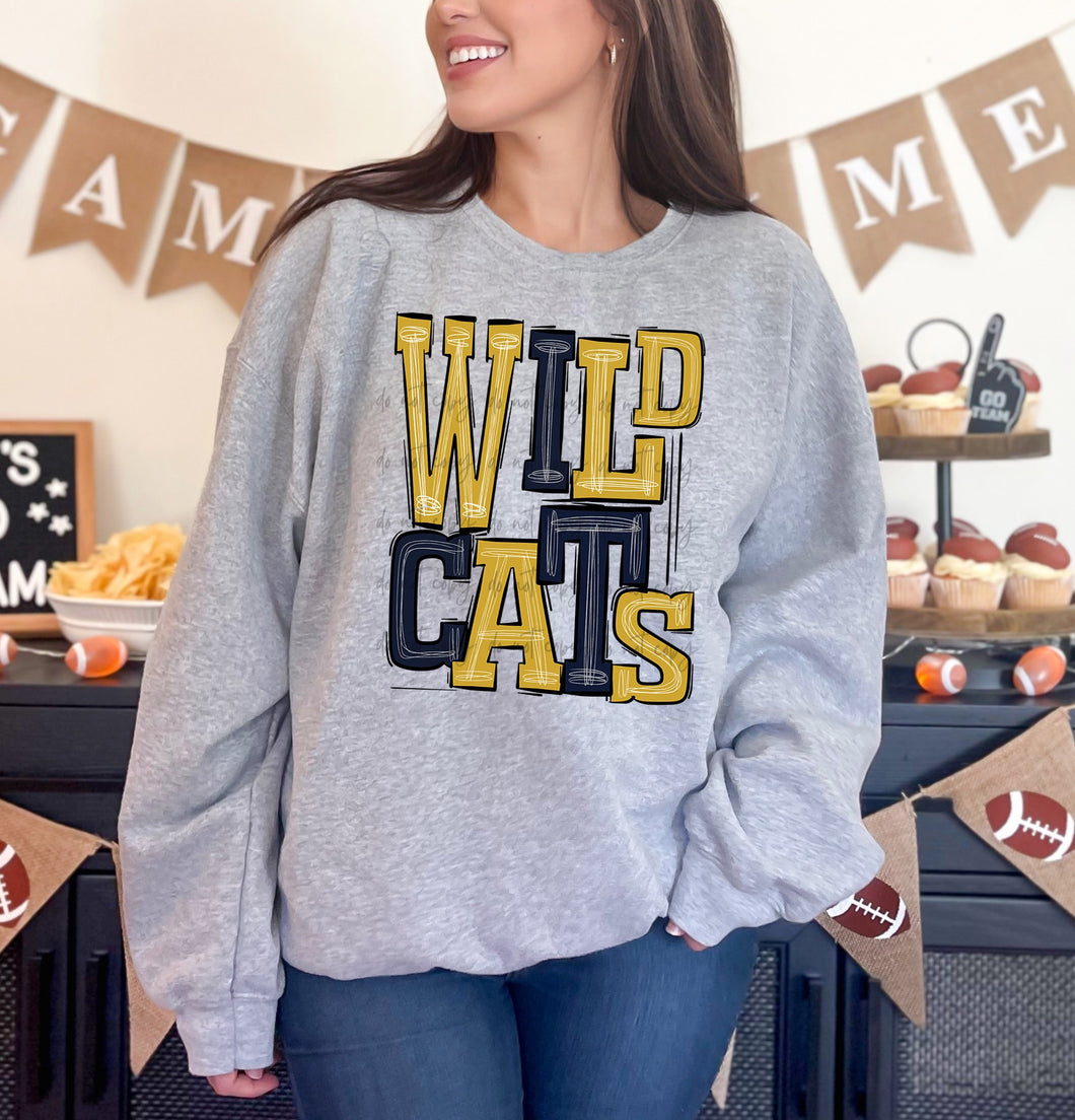 Wildcats Gold Navy Sporty Mascot TRANSFER