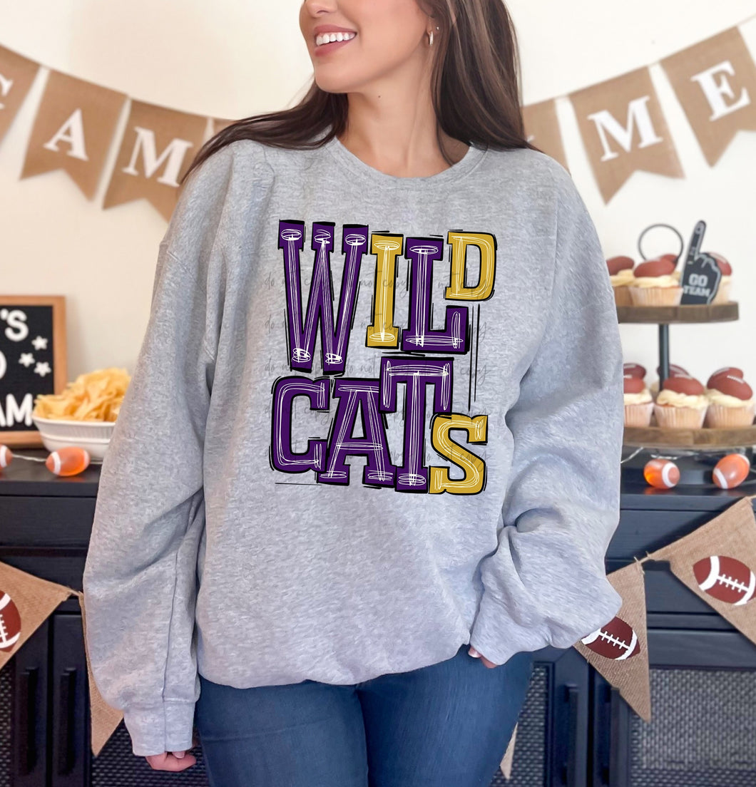 Wildcats Purple Gold Sporty Mascot TRANSFER