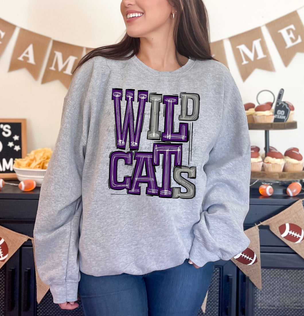 Wildcats Purple Grey Sporty Mascot TRANSFER