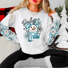 Load image into Gallery viewer, Baby It's Cold Outside Snowman With Blue/Pink Bow And Snowflakes With Color Option &amp; SLEEVE DROPDOWN TRANSFER CSC NOV 25
