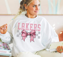 Load image into Gallery viewer, Coquette Bow Gray Checkered Mascots (DROPDOWN) TRANSFER BSG
