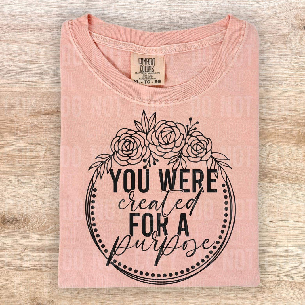 You Were Created For A Purpose Floral Circle Blk TRANSFER
