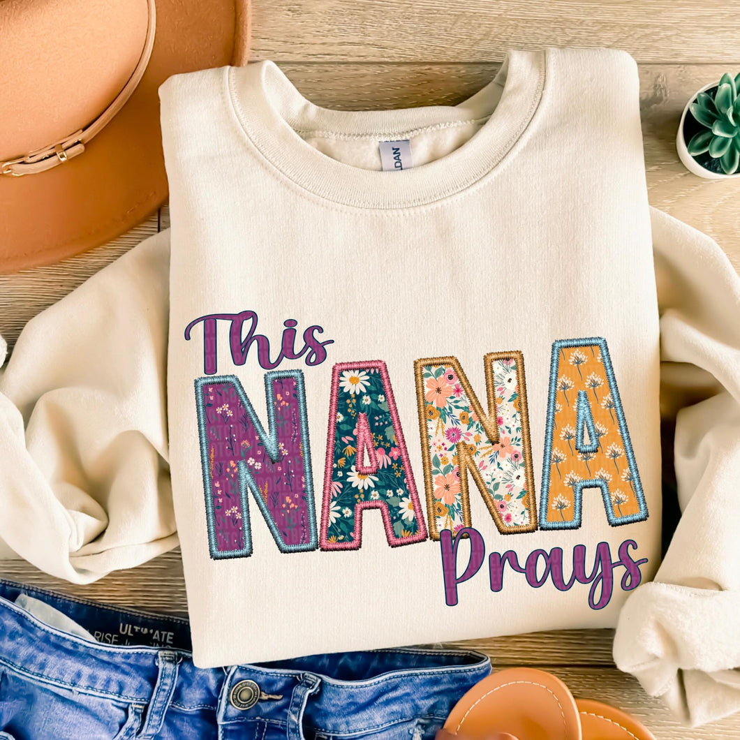 This Nana Prays Floral Faux Embroidery TRANSFER
