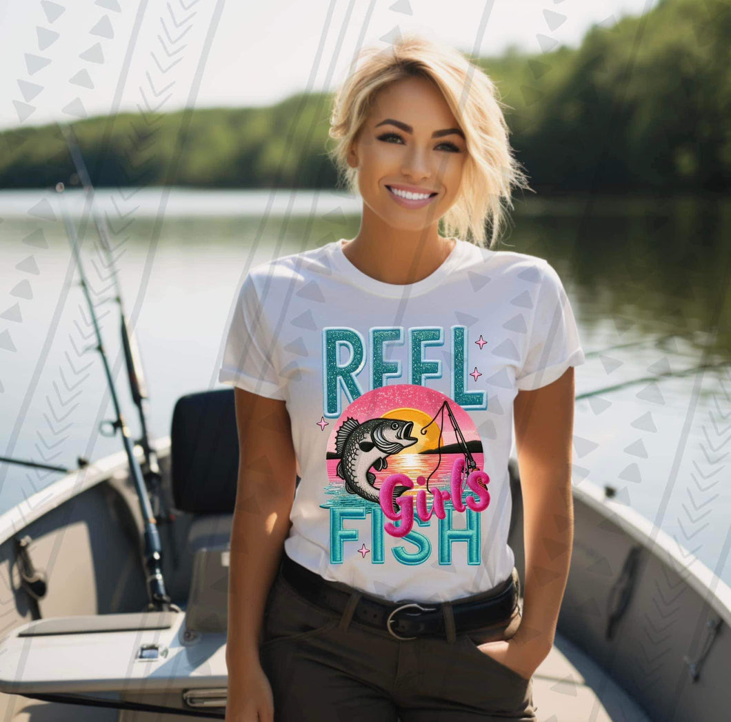 Reel Girls Fish Faux Embroidery TRANSFER