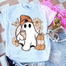 Load image into Gallery viewer, Fall Floral Ghosts Stacked Pumpkins With SLEEVE OPTION TRANSFER MOON SEPT 24
