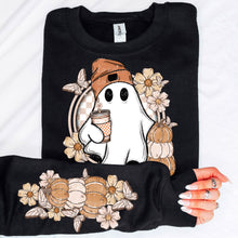 Load image into Gallery viewer, Fall Floral Ghosts Stacked Pumpkins With SLEEVE OPTION TRANSFER MOON SEPT 24
