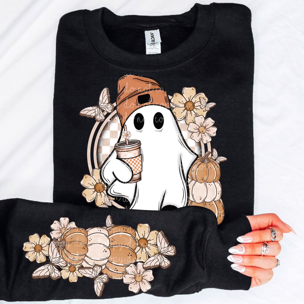 Fall Floral Ghosts Stacked Pumpkins With SLEEVE OPTION TRANSFER MOON SEPT 24