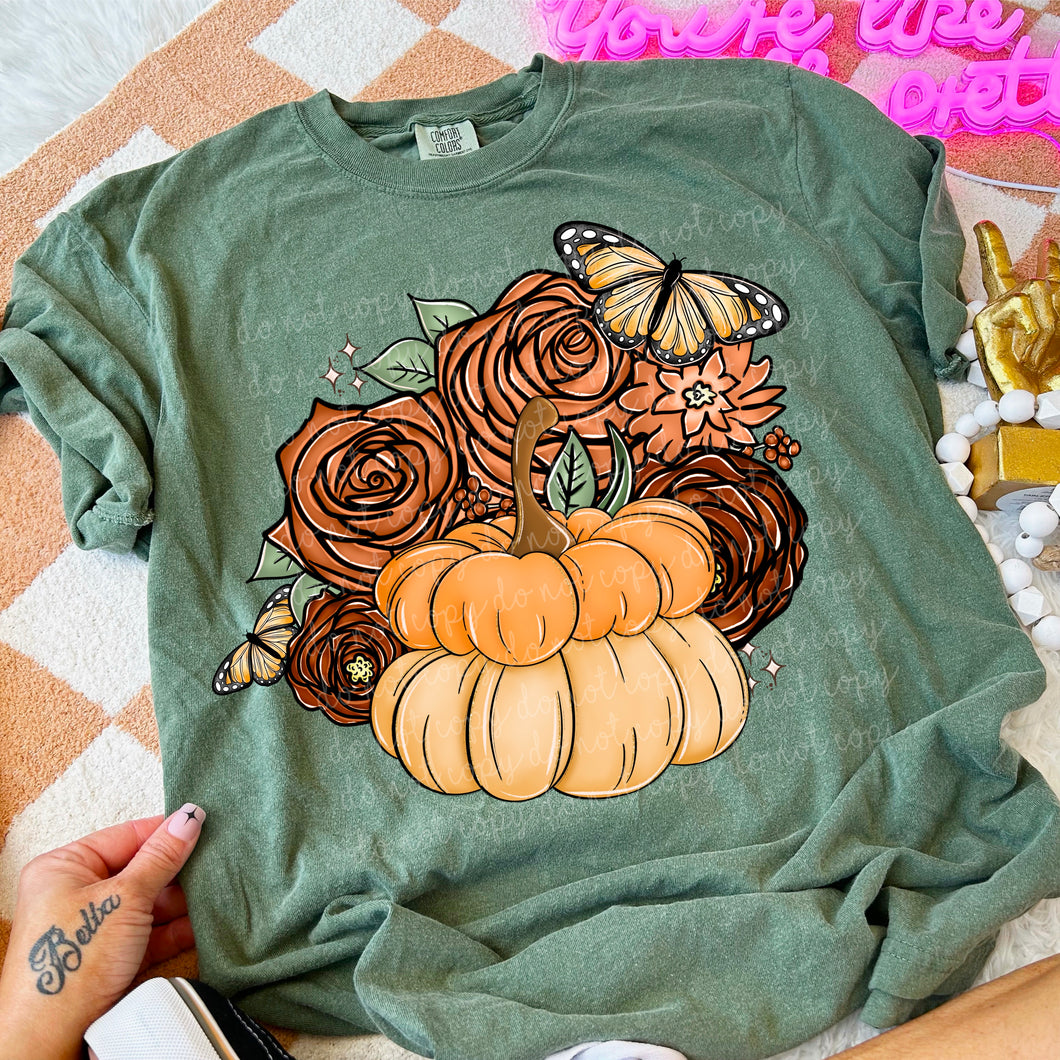 Fall Pumpkin Floral Butterfly TRANSFER MOON SEPT 24