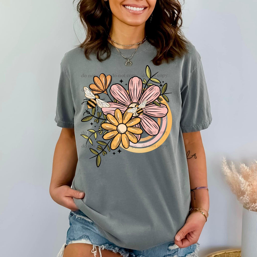 Pastel Floral With Bumblebee TRANSFER CSC